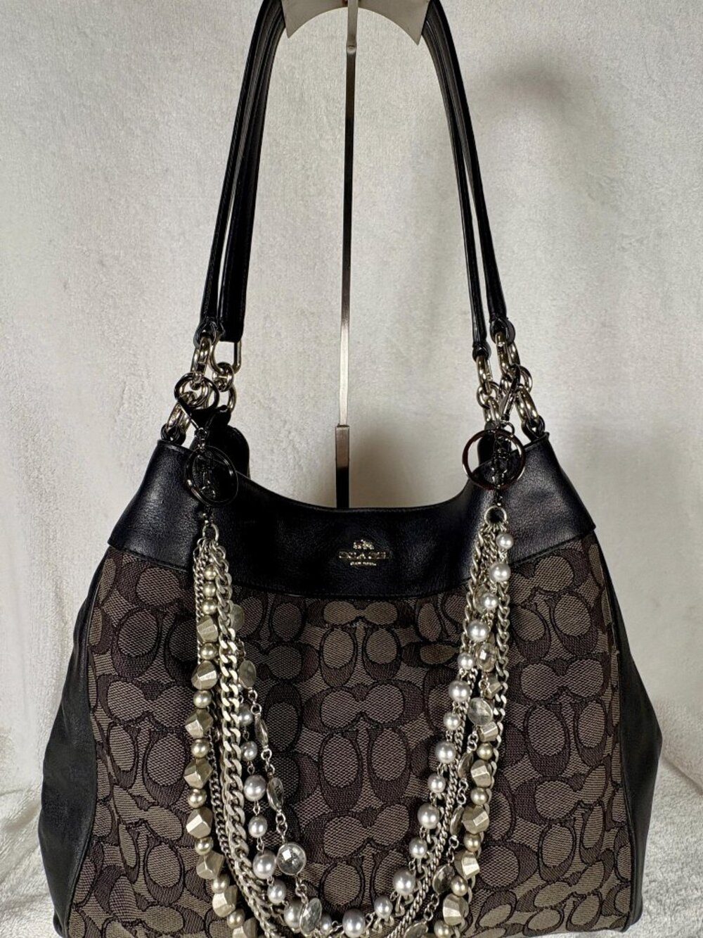 Coach Lexy Shoulder Bag in Black Smoke Signature Jacquard with Chain
